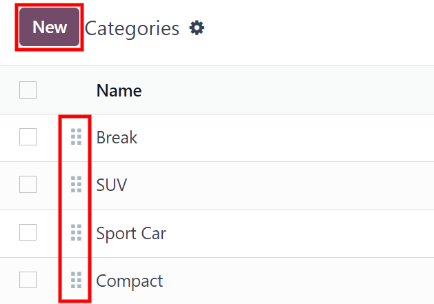 List view of the categories in the fleet.