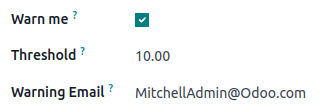 Odoo will send an email alert when credits for this service fall below the threshold.